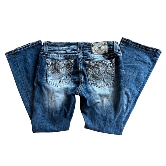 MISS ME x Womens Denim Blue Jeans Signature Bootcut Size 30, jewel stud accents - Picture 2 of 9